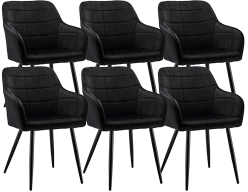 CLIPOP Esszimmerstühle 6er Set, Stühle mit Armlehne, Samt Sitzfläche, Esszimmerstuhl Küchenstuhl Polsterstuhl, für Esszimmer Küche Wohnzimmer (Samt Schwarz, 6er Set)