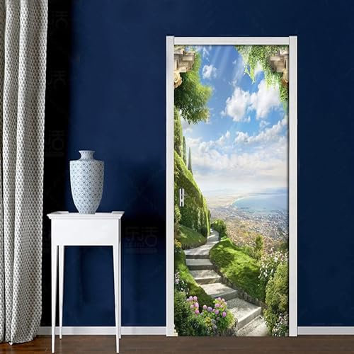 Türaufkleber Selbstklebend Türtapete 3D - Treppen Natürliche Landschaft 77 X 200 Cm -Türfolie Tür Poster Stickers - Kinderzimmer, Küche, Wohnzimmer, Schlafzimmer, Arbeitszimmer, Bürotür, Foto, 0