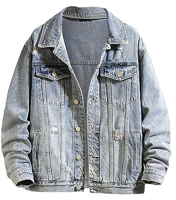 Uomo Autunno Inverno Casual Manica Lunga Turn Down Collare Solido Denim Giacca Cappotto S Jean Jacket, Blu, XL