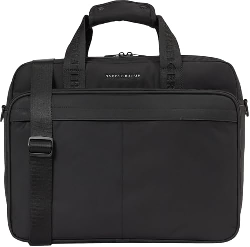Tommy Hilfiger Uomo Borsa Laptop Repreve con Tracolla, Nero (Black), Taglia Unica