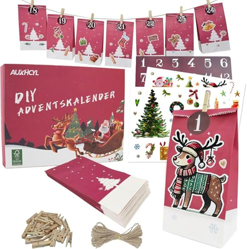 Calendario de Adviento para Rellenar, 2025 Calendario Adviento Personalizado, 24 Calendarios Adviento Diy, Calendarios Adviento Navidad para Niños y Adultos (Rojo)