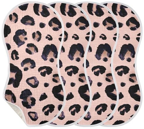 KLL Musselin-Spucktücher für Babys, Mädchen, 4 Stück, große Baumwoll-Spucktücher, extra weich, saugfähig, bequem, Spucktücher, Baby-Handtücher, Schneeleopard, Schwarz