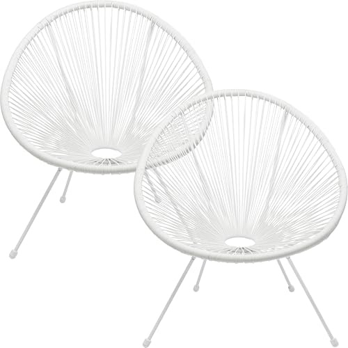 Kare Design Gartenmöbel 2er Set Acapulco Weiß, Indoor Outdoor, Retro-Design | 2x Sessel, Gartenstühle, Sitzgruppe, Lounge-Möbel für Balkon, Garten, Terrasse, Weißes Stahlgestell
