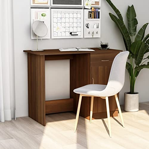 qohoio Schreibtisch Computertisch Office Table Schreib Tisch Computer Schreibtisch Braun Eichen-Optik 100x50x76 cm Holzwerkstoff - 815422