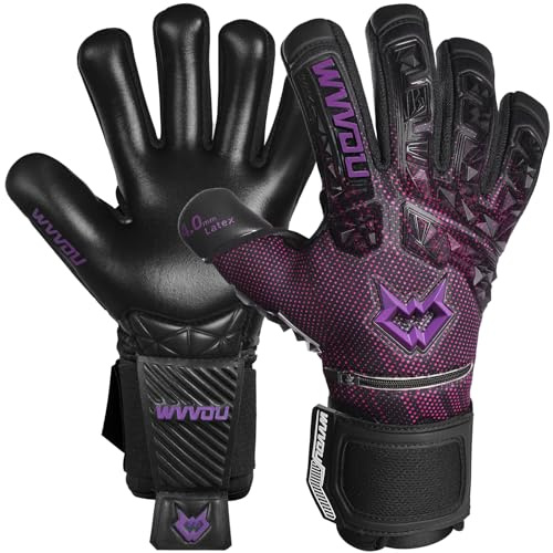WVVOU Torwarthandschuhe Kinder und Herren, Profi Fußballhandschuhe mit 5 Abnehmbare Fingersaves (Fingerschutze), 4+3mm Latex für Gecko Grip, Silikon-Schlagbereich,Größe 6-11