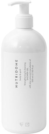 Nutridome - Gel de ducha con Aloe Vera y aceite de macadamia 500 ml - Limpiador y fortalecedor, hidratante, para hombre y mujer, gel de ducha, cuidado corporal, para hombre, mujer, calma y suaviza