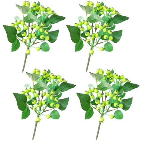 UIYIHIF 4 Stück Künstliche Stechpalmen-Beerenstiele, Zweige, 13 cm, Weihnachtliche Rote Beeren-Picks mit Grünen Blättern, Künstliche Weihnachts-Blumen-Picks, Grüne Pflanze für (C)