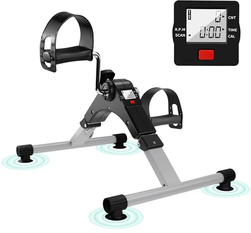Under Desk Bike Pedal Exerciser Folding Arm Bike with LCD Display Adjustable Resistance Foldable Mini Exercise Bike Machine for Office Home with Suction Cups Anti-Slip