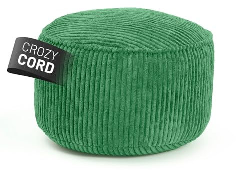 Lumaland Sitzsack Pouf aus Cord | Kompakter 50L Gaming Pouf mit 3-in-1-Funktion: bequemer Hocker, praktisches Tischchen & stylischer Indoor Fußschemel | Ø 25 x 45 cm [Dunkelgrün]