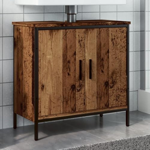 Homvdxl Rustic Under Sink Bathroom Cabinet for Washbasins without Pedestal, Farmhouse Style Under Sink Storage Cabinet with 2 Doors & Metal Legs, 60x30x60 cm - Old Style