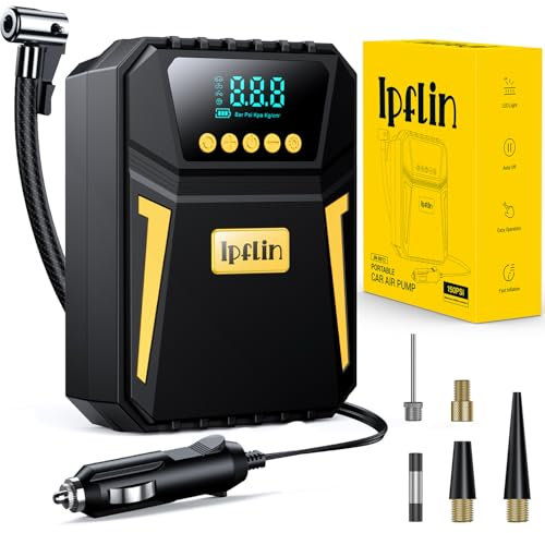 Ipflin Tyre Inflator Air Compressor - Digital Car Tyre Pump 12V DC,Portable Car Accessories for Men,Electric Air Pump 150 PSI For Car Tyres,Bikes,Football,Preset Tyre Pressure & Auto Shutoff