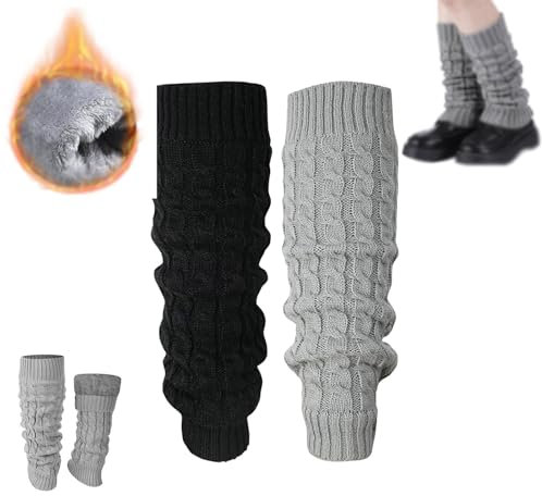 Beinwärmer für Damen, Winter, warme Beinwärmer, Stiefelsocken, gehäkelt, lange Stiefelsocken, Winter, mit Fleece gefüttert, Beinwärmer für Damen (2 Stück-A, Einheitsgröße), 2 Stück - A, One size