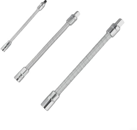 Eawfgtuw Lot de 3 rallonges de douilles flexibles en métal pour clé à cliquet et extension de douilles 1/4 3/8 1/2 145 mm, 205 mm, 250 mm