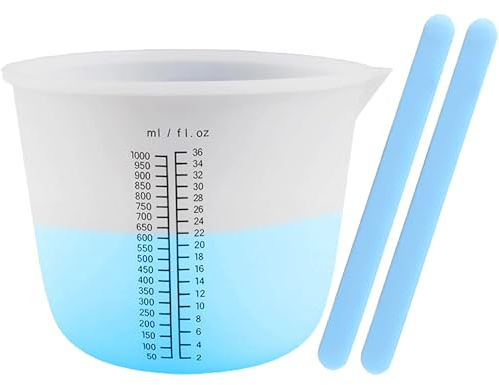 Taza medidora de silicona: 1000 ml, vaso mezclador grande, con 2 varillas de silicona para resina epoxi, manualidades, laboratorio
