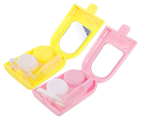 PACKOVE Kontaktlinsenbehälter 2 Stück Eiscreme Form Tropfsicher Leichtes Kunststoff Kasten Reise Organizer für Familie Freunde