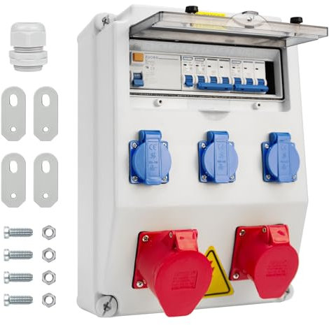 Wall Distributor with FI Circuit Breaker, Construction Current Distributor 32A with Fi Switch Type A, 40A 30mA RCBO Wall Distributor Waterproof for Distribution Box (16A 1P LS+16A 3P LS+32A 3P LS+30mA