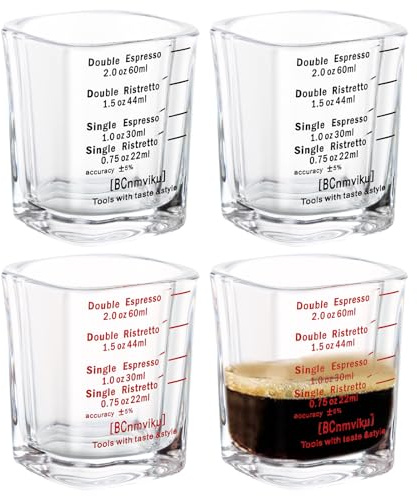 AHAQU 4PCS Glass Measuring Cups, 60ml/2oz Shot Glass Set, Espresso Shot Glass, Small Liquid Measuring Cups for Milk, Coffee, Tequila, Whisky, Cocktails, Wine and Spirits