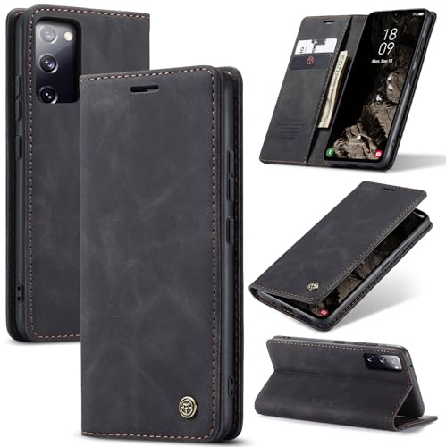 Azororo Handyhülle für Samsung Galaxy S20 FE 5G Hülle Premium Lederhülle Flip Case Magnet Tascher Kartenfach Standfunktion Klapphülle Schutzhülle für Samsung Galaxy S20 FE, Schwarz