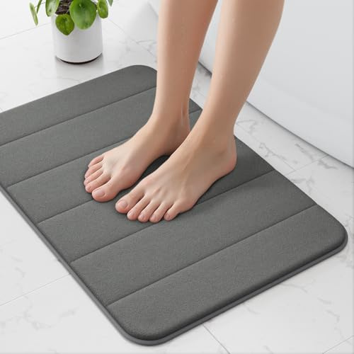 wyewye Non-Slip Absorbent Bath Mat for Bathroom Shower Floor, 40x60 cm Memory Foam Rug, Soft Cushioned & Quick-Dry Carpet for Family Safety, Deep Grey