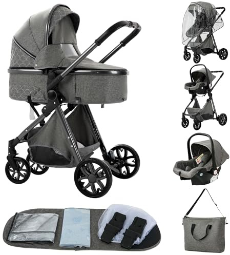 ALYIKOU carrito bebe,carrito bebe 3 en 1,Adecuado para 0-3 años, carga máxima de 25 kg, sistema de carro bebe viaje plegable, incluidos adaptadores de accesorios