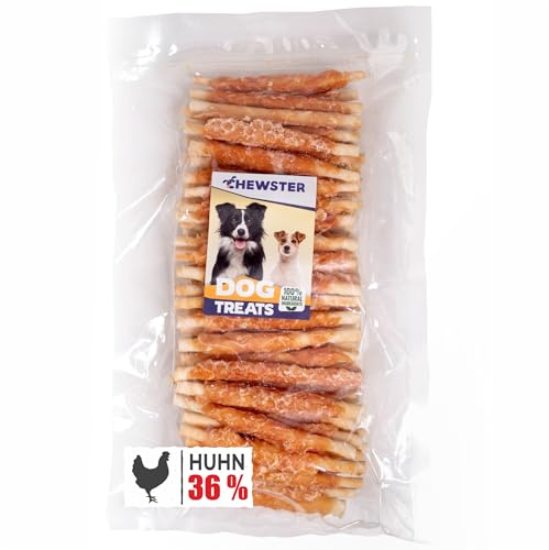 CHEWSTER Kaustangen für Hunde mit Huhn – Hundeleckerli - 85 Kaurollen für Hunde (800 g)