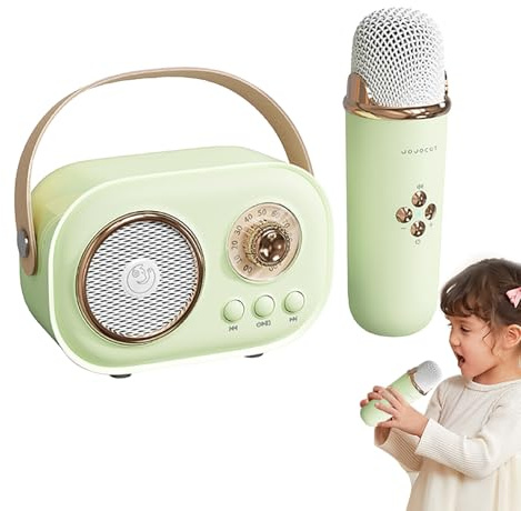 Mini altoparlante portatile per karaoke, con 2 microfoni wireless e | effetti di cambio vocale, divertente set per karaoke per bambini e adulti, ideale per feste in casa e all'aperto
