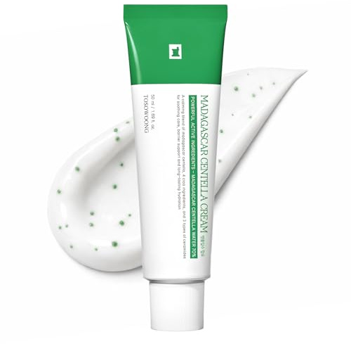 TOSOWOONG Madagascar Centella Cream, 706,580ppm Madagascar Centella Asiatica, Moisturizer, Rapid Soothing, Deep Hydration with Cica Complex, Skin Barrier Repair, Irritation Relief, 50ml / 1.69 fl. oz.