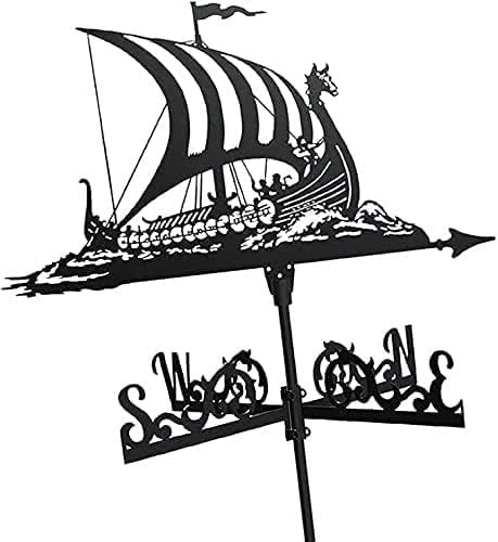 YXKJHH Girouette Viking Dreadnought Durable Acier Inoxydable Peinture en Aérosol Jardinage Bateau Pirate Anémomètre Ferme Pelouse Pavillon