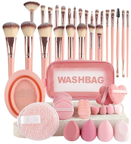 Makeup Brushes Set - 46-Piece Eyeshadow Foundation Cosmetic Brush Kit - Portable Cosmetics Powder Puff Kit with Storage Bag for Daily Travel Outdoor Performance Bridal Holiday
