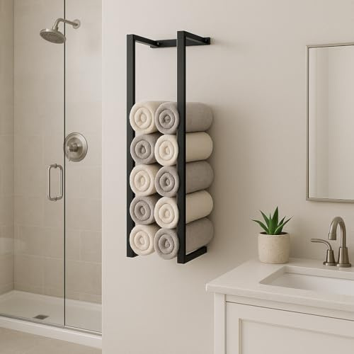 Wall Mounted Double Bar Towel Rack – Black Stainless Steel Bathroom & En-Suite Towel Holder Rail, Space Saving Storage for Hand & Guest Towels (70CM)