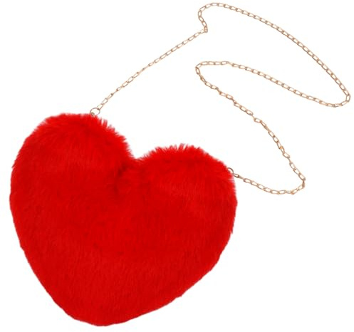 ROOMHUAWAY Rote Herztasche Damen Plüsch Umhängetasche, Kleine Herz Handtasche für Valentinstag, Party, Dating, Alltag, mit Goldkette, Niedliche Herz Tasche Mädchen