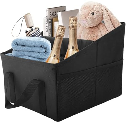 Car Seat Organizer for Front and Rear Seat with Cup Holder, Anti-slip Car Boot Organiser, Foldable Boot Storage, Waterproof Organiser, Seat Belt Attachment, Universal for Toys, Snacks, Cups, Books