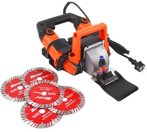 Mermajestic Machine à fendre le béton électrique laser 5200 W avec élimination de la poussière, fraise à rainurer refroidie à l'eau pour mur et sol avec 5 lames de scie pour béton, brique, granit