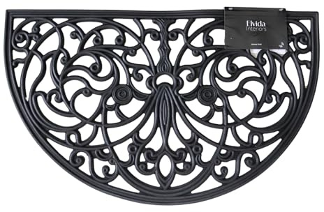 Elvida Interiors Half Moon Rubber Door Mat Large Wrought Effect Doormat