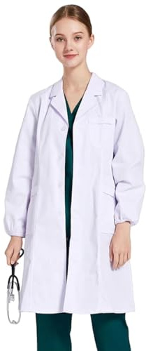 CATOR Laborkittel, Unisex Weiß Laborkittel Chemie Schutzkleidung mit knöpfen und Tasche Damen Herren Langarm Laborkittel Arzt Medizin Mäntel Medizinische Uniform Medizinkittel, Elastische Bündchen, L