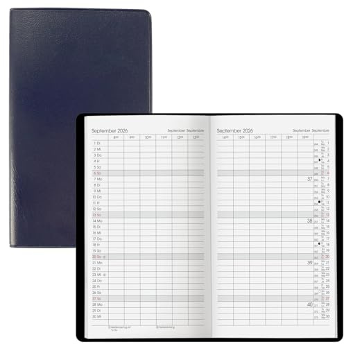 Taschenplaner 2026 kleiner Buchkalender Mini Terminplaner Monatsplaner 16x9,5cm (Blau)