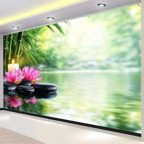 Fotomurales Decorativos Tema Zen Papel Pintado 350x256 cm 3D Mural Piedra de Bambú Murales Póster Pared No Tejido Dormitorio Salón Paredes Decoración Fotomural Panorámico q.3296