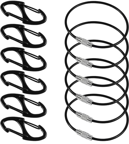 YIMETOP 6 Stück Mini-S-Reißverschluss-Clips + 6 Stück Wire Key Chain-Schlüsselanhänger, Diebstahlschutz-Reißverschluss für Gepäck Rucksack, Armbandverschluss (Schwarz)