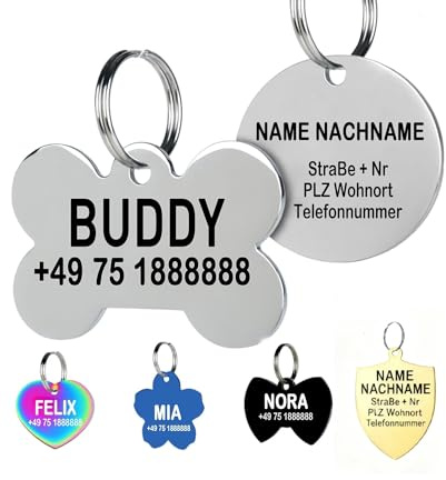 ZCHI Hundemarke mit Gravur – Zweiseitig individuell gravierbar, 5 Farbauswahlen & 6 Formauswahlen, Robuste Dogtag Anhänger für Hunde, Katzen, Pferde & Welpen Standardversion