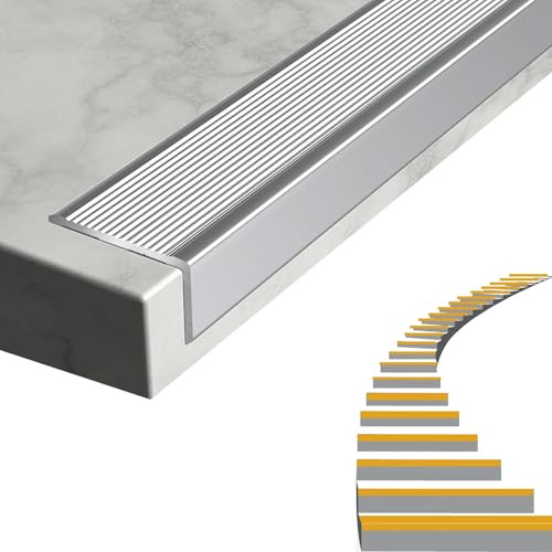 Treppenkantenprofil Treppenprofil L-Form, 100 cm Rutschfeste Treppenkante, 2,3 mm dick Alu Stufen-Kantenprofil für den Innen- und Außenbereich(Silber,40 x 20 mm)