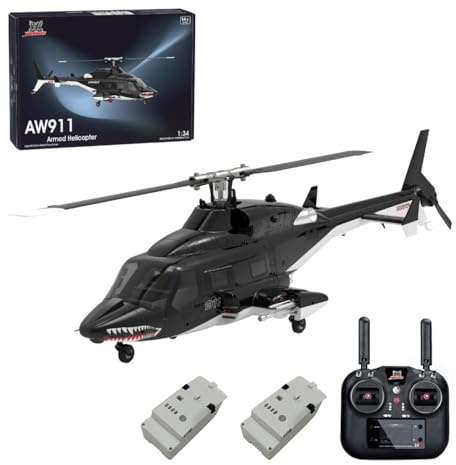 ENGINEMECH 1/34 Maßstab WOLFBUSH AW-911 RC Hubschrauber, 9-Kanal Flybarless Modell mit 6-Achsen-Gyroskop, 6G/3D Stuntmodus, GPS Positionierung LED Licht, Fernsteuerung Heli Geschenk für Erwachsene