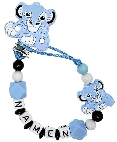 Nuckelkette mit Namen  LÖWE  in verschiedenen Farben/Baby/Unisex/Personalisiert/HANDMADE (Babyblau Weiß)