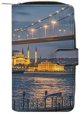 LZQPOEAS Strait Bridge Portefeuille tendance avec porte-cartes de crédit grande capacité Pince à billets Portefeuille en cuir fin pour homme et femme