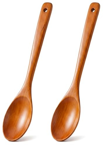 2 Stück Kochlöffel Holz, 30cm Holzschaber Olivenholz