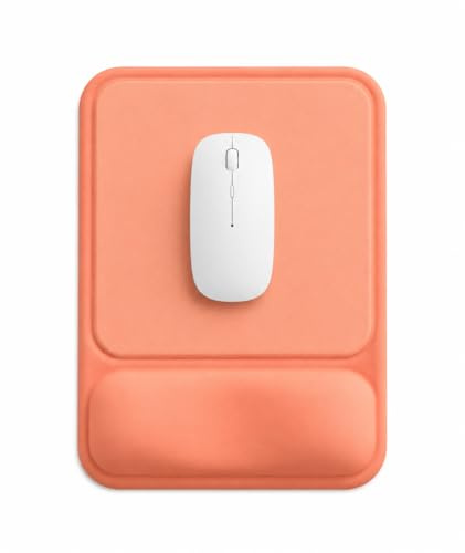 Giecy Mouse Mat with Gel Wrist Support, Ergonomic Mouse Pad with Recessed Anti-Pressure Design, Mouse Mat Wrist Rest with Non-Slip Base, Lycra Surface, Precise Control for Laptop, Home Office (Orange)