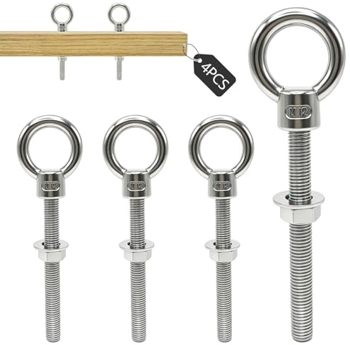 AYrudel Lot de 4 vis à œil M12 - M12 x 120 mm - En acier inoxydable 304 - Pour fixation et suspension