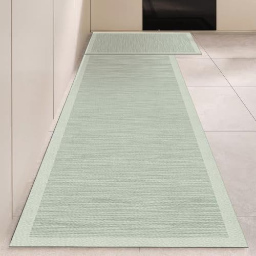 Alfombra Cocina 50X80Cm Verde Claro Alfombra Vinilica Cocina Cuero,Modernas Lavable Antideslizante Anti Fatiga para Pasillo, Comedor,Hogar Alfombrilla Cocina