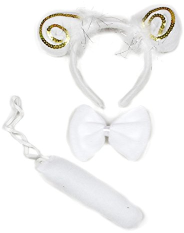 Petitebelle Goldenes Schaf Stirnband Bowtie Schwanz 3pc Kostüm für Kinder Halloween Kinder One Size Weiß