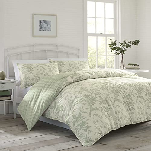 Laura Ashley Home - Juego de Funda de edredón tamaño Queen, Ropa de Cama Reversible de algodón con Fundas a Juego, decoración Ligera para el hogar para Todas Las Estaciones (Salvia Natalie, Queen)