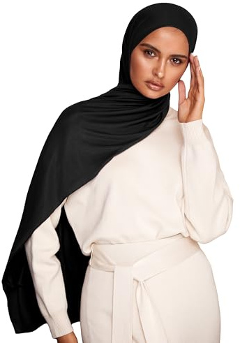 Voile Chic Premium Jersey Hijab Scarf For Women - Islamic Head Scarf Wrap Hijabs - Black